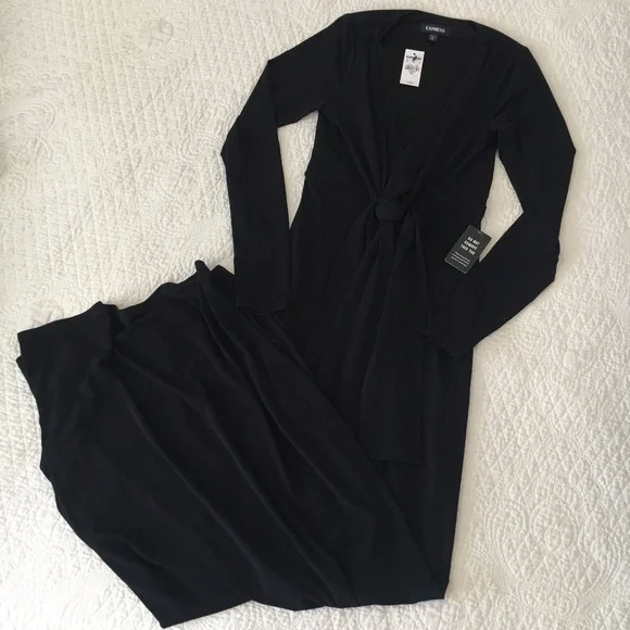 NWT Express Plunging Knot Front Maxi Dress Black Women’s XXS - Picture 3 of 11